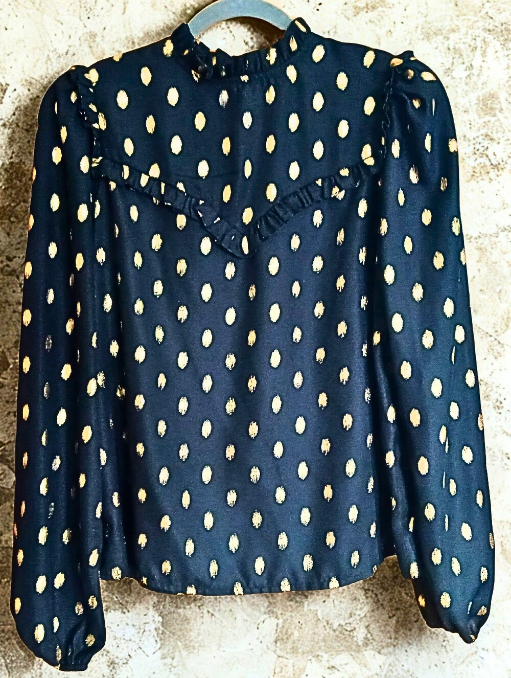 SHEIN Black and Gold Dressy Polka Dot Shirt - Whimsigoth - Size Small /Medium